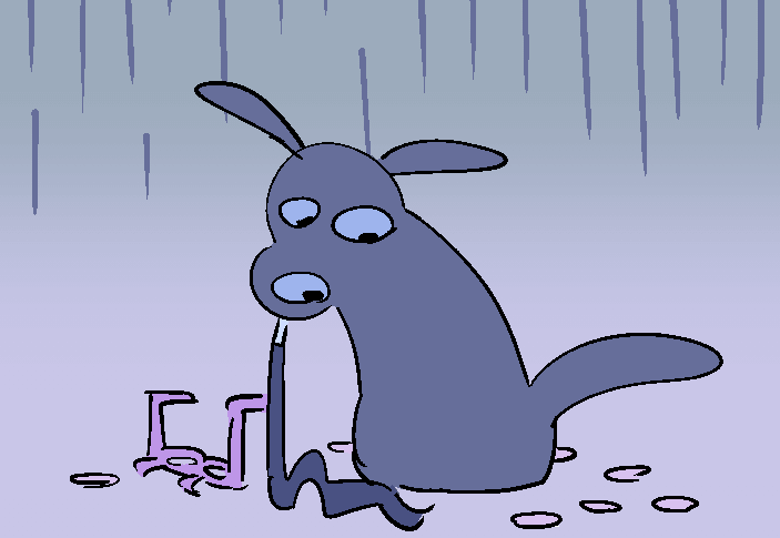 Khudran looking crestfallen with a limp party blower in their mouth and discarded confetti and a pair of 2020 novelty glases next to them on the floor.