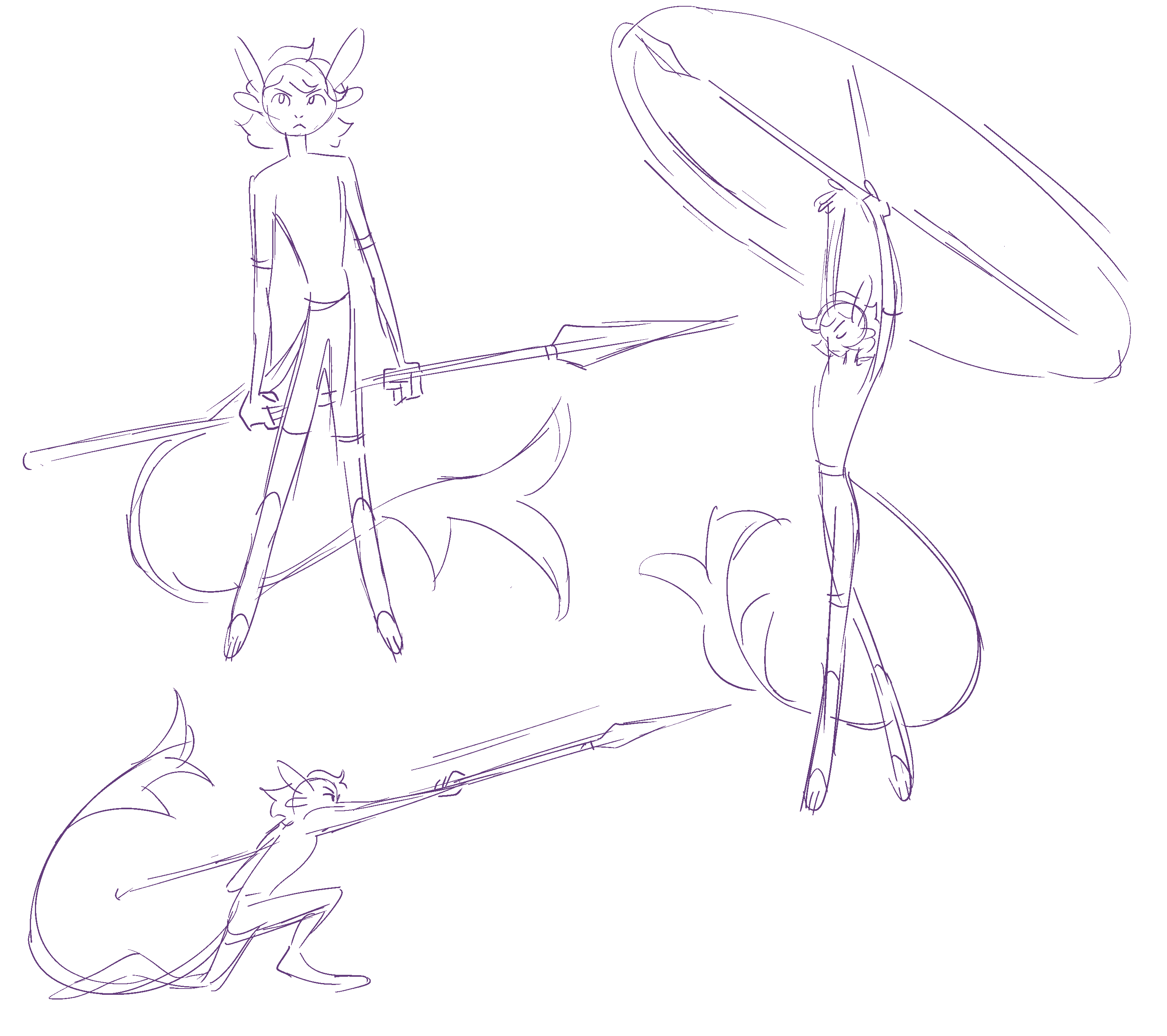 Three study pieces of Malik wielding a spear or lance.